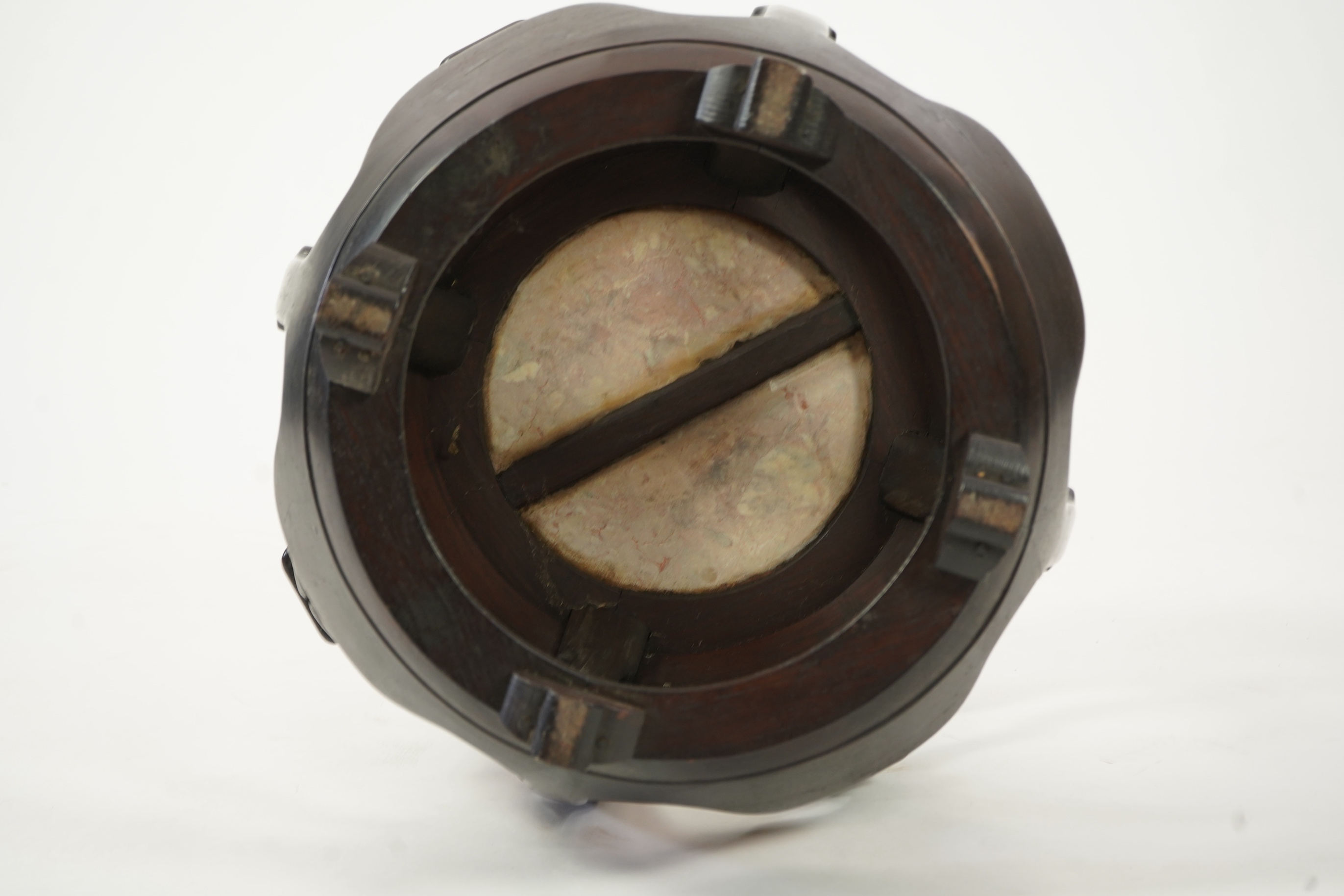A Chinese hongmu and marble inset stool, 19th century
